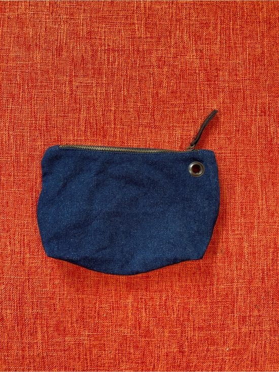 Unbranded Handbags - Dark Denim Jean Make Up Travel Bag Pouch Brown Leather Trim